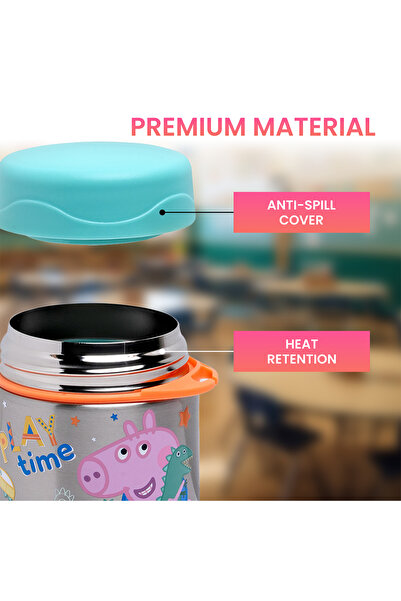 Bamboo Bark Peppa/George Pig Insulated Stainless Steel Food Jar with Spoon – Kids Thermal Lunch Container