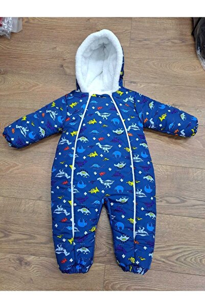 minikiss Dijital Baskılı Erkek Bebek Çocuk Kapşonlu İçi Peluş Kışlık Fermuarlı Astronot  Kozmonot Tulum