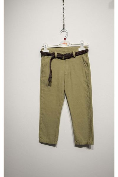 Nanica Kids Belted Linen Trousers Olive Green