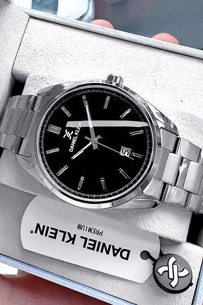 Daniel Klein 3 Atm Waterproof Men's Wristwatch - Black Steel Cord and Natural Stone Bracelet Gnc2009