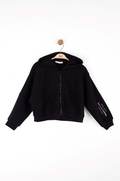 nk kids سترة بقلنسوة بسحاب باللون الأسود