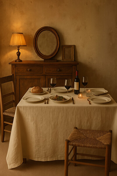 Soft Kare CORTINA DE MASĂ BEJ DIN IN ORGANIC VINTAGE NATURAL