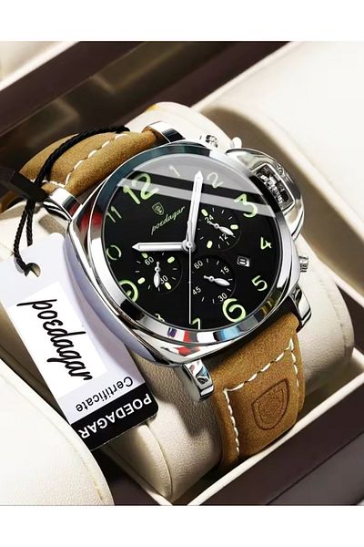 POEDAGAR 859 Leather Brown Cord Classic Men's Wrist Watch