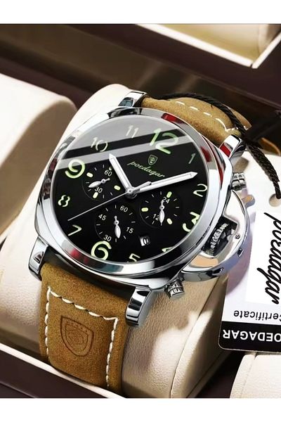 POEDAGAR 859 Leather Brown Cord Classic Men's Wrist Watch