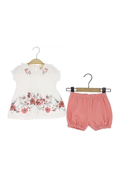 atabay Flower Printed Shorts Girl's Set Pomegranate Flower