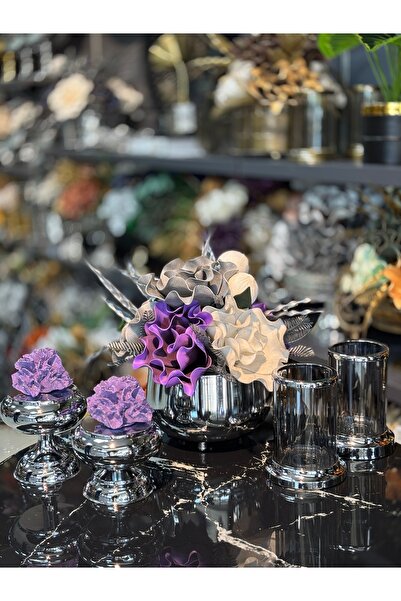 Armağan 5'li Arajmanlı Masa Dekorasyonu Seti Gümüş