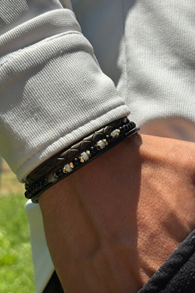 Begondio Doğal Taşlı Örgü Desen El İşçiliği ile Üretilmiş Hakiki Deri Erkek B...