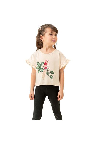 Babexi Bird Printed Crop Tshirt Ecru