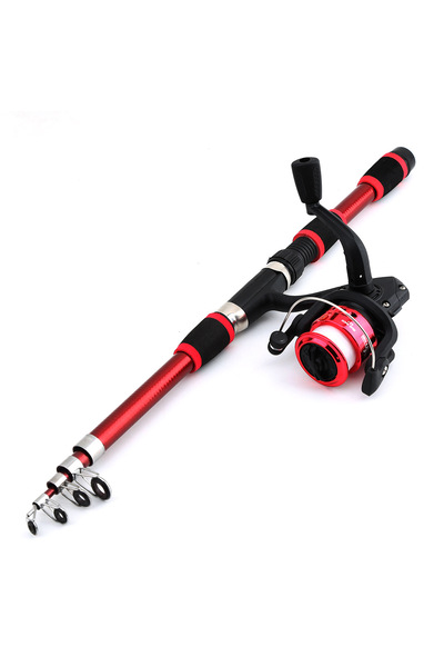 Choice مجموعة كاملة من صنارات الصيد الحمراء بطول 1.8 متر مع صنارة صيد تلسكوبية وبكرة دوارة وطعوم وخطافات تراف