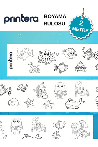 PRINTERA | Deniz Canlıları Boyama Rulosu - Eğitici ve Eğlenceli