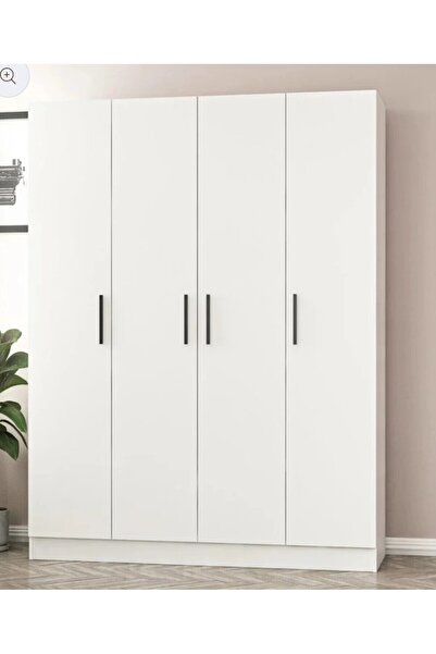 Genel Markalar Model 180×120 Elbise Dolabı 4 Kapılı, Içten 2 Çekmeceli, 10 Raflı Beyaz Gardrop.
