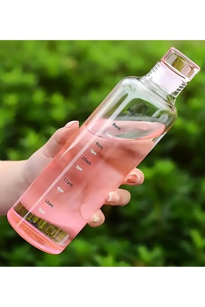 btm home Silikon Kapaklı Sızdırmaz Cam Su Şişesi Zaman Ölçekli Suluk