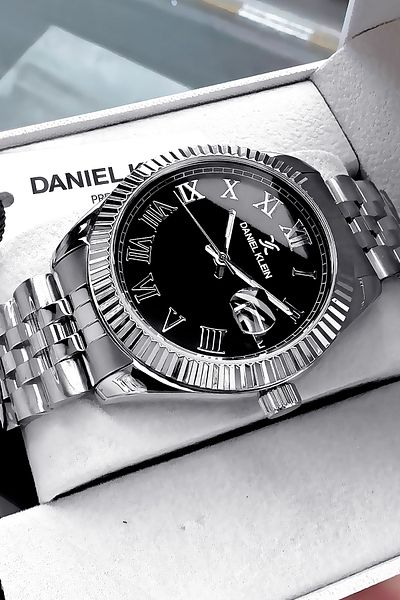 Daniel Klein Original Men Wrist Watch 3 Atm Waterproof Silver Black Color Steel Cord Gift Wristband Dkh4526C2