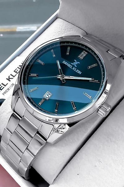 Daniel Klein Royal Original Men's Silver Color Waterproof Wristwatch and Bracelet Set - Steel Cord Dke2103C4