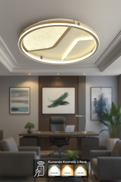 Avizemoda Rubi Daire 3 Renk Ledli (SARI-BEYAZ-GÜN IŞIĞI) Kumandalı Modern Akrilik Plafonyer Armatür