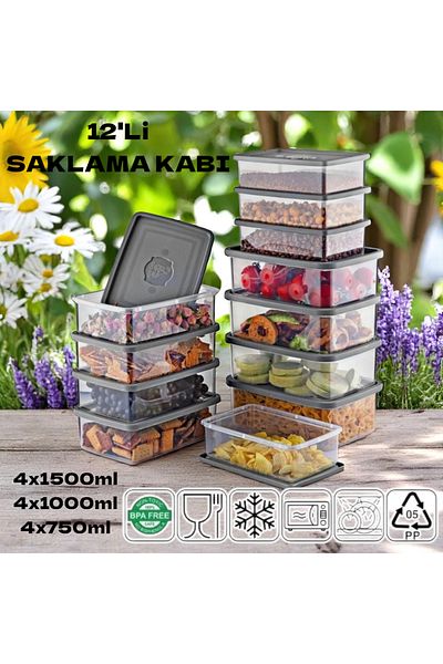 MAVİKÖY 12Pcs Storage Container Leak Proof Deep Freezer Fridge Icebox Organizer 4X(1500Ml-1000Ml-750Ml)