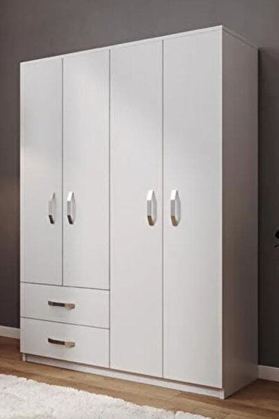 Dekoria Model 174×120, Gardırop Elbise Dolabı 4 Kapılı 2 Çekmeceli 1 Raflı Be...