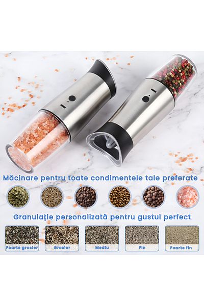 OEM Set of 2 Electric Salt and Pepper Grinders, USB Rechargeable, Adjustable Thickness