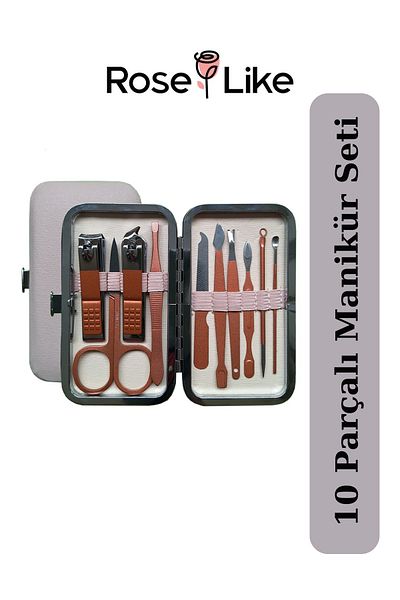 RoseLike Stainless Steel Pocket Manicure & Pedicure Set with Bag - 10 Pieces