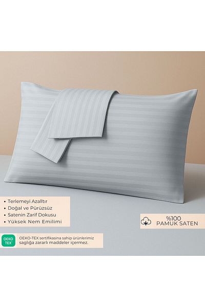 MamCrazy 100% Cotton Satin Pillowcase Set of 2 – Gray, Striped (50X70 cm)
