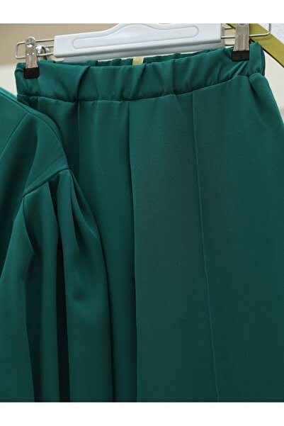 Modamorfo Cross Collar Rose Detailed Belted Double Suit - Emerald