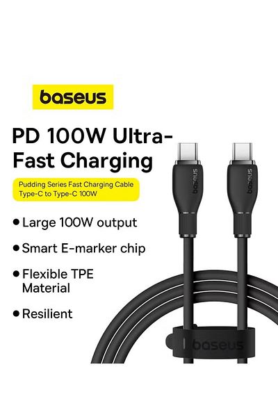 Baseus 100W USB C To USB C Charger Cable [1.2m 5A], Type C iPhone 15 Fast Charging Cable Compatible