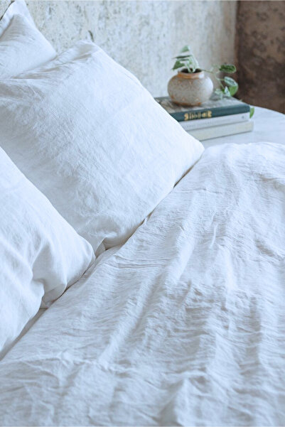 cherila (قطعتان) غطاء وسادة من الكتان والقطن الطبيعي 100% – 50x70 سم (أبيض)