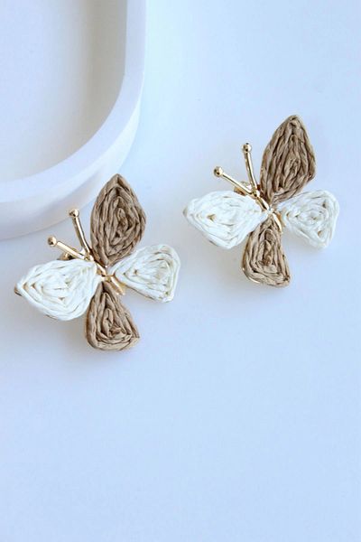 Leo'Stone New Season Straw Butterfly Design Summer Lightweight Women's Earrings