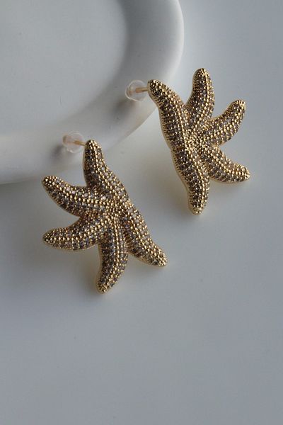 Leo'Stone Premium Series - Zircon Stone Plated, Starfish Model Non-Tarnish Stylish Women's Earrings