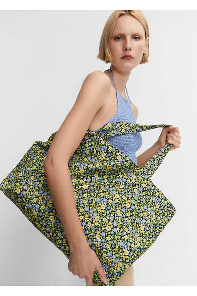 MANGO Woman Geantă de cumpărături cu model de flori de vară