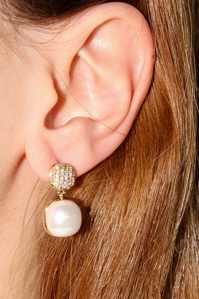 Leo'Stone New Season Square Pearl Model Zircon Stone Nail Women's Earrings