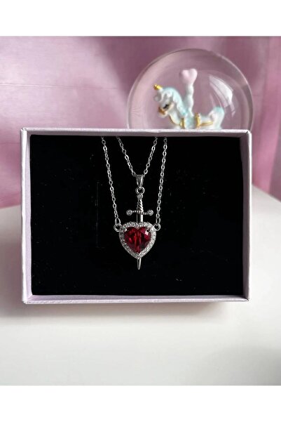 Perry Accesories özel ışıklı kutuda kararmaz çelik pamuk prenses ve avcı kalp kılıç kolye arkadaş çift aşk kolyesi