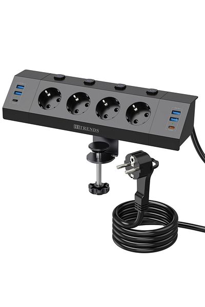 Choice 250v Eu 4 Black Eu Multi-plug Power Strip With Desktop Clamping Device Pull Ring Plug 4 Usb-a And 2