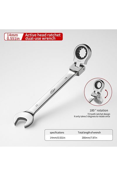 Choice 14mm 72-tooth Ratchet Combination Wrench - Plum Open End Wrench, 180° Rotation, Chrome Vanadium Stee
