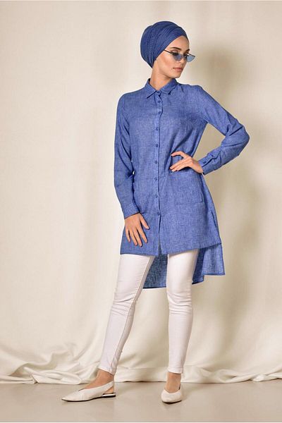 Alvina Asymetric Cut Linen Tunic with Pocket 4985