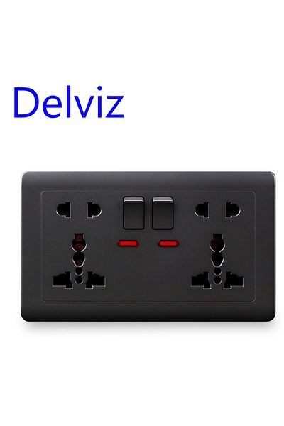 DELVIZ Gray International Universal Two 5-hole Socket Rectangular Wall Socket Switch Control With Li