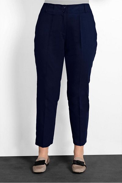 TRENDTESETTÜR Women's Navy Blue Intermediate Waist Fabric Trousers 7537