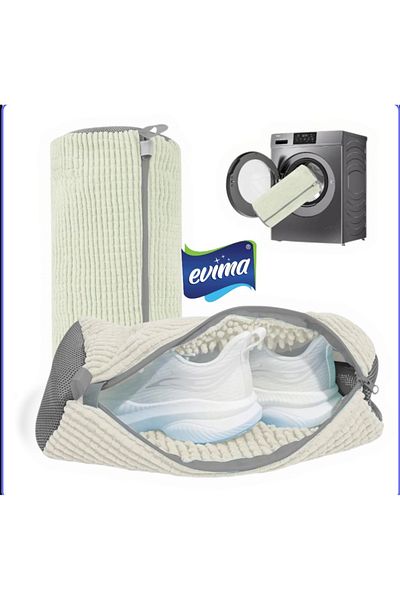 EVİMA Shoes and Special Items Washing Bag Zippered Microfiber Pasta Cloth White Color