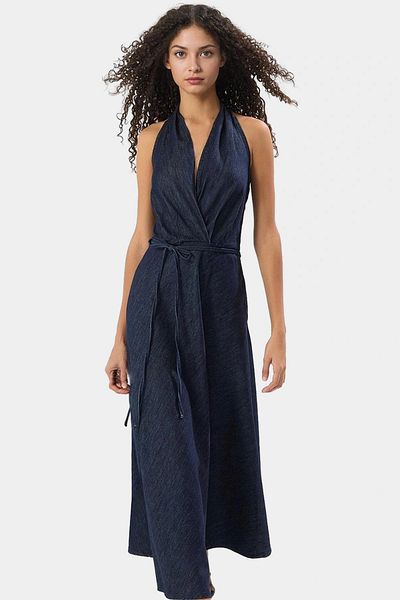 PayBuy Maxi Denim Dress Halter Neckline Flounced Detail Comfortable Summer Premium Quality Quality Craftsmanship