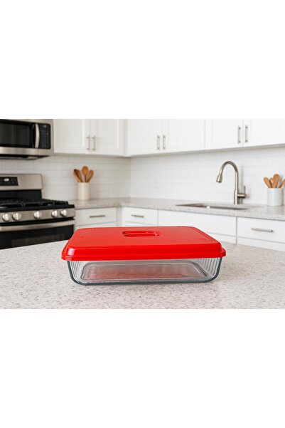 Kitchen Line Plastic Rectangular Pyrex Cover 1 Piece Red