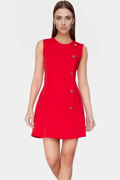PayBuy A Line Short Sleeveless Mini Dress Woven Polyester Stork Fabric Comfortable Use
