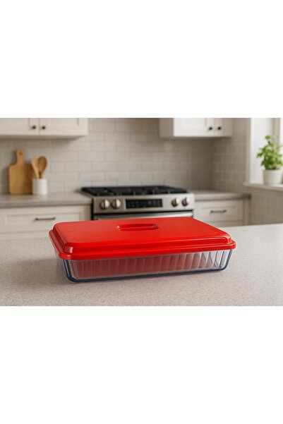 Kitchen Line Plastic Rectangular Pyrex Cover 1 Piece Red