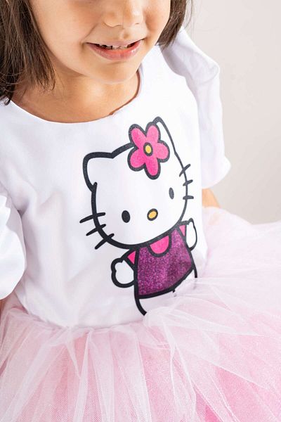 YAĞMUR KOStütüM Rochie albă de aniversare și costum de petrecere pentru fetiță cu tematică Hello Kitty cu cadou de coroană