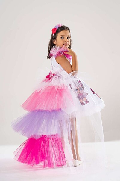 YAĞMUR KOStütüM Taç Hediyeli Lol Bebek Temalı Kız Çocuk Beyaz Doğum Günü Elbisesi & Parti Kostümü