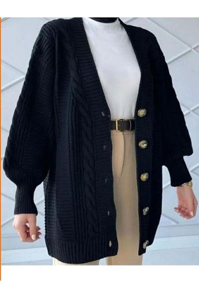 zere butik Women's Winter Hair Knitted Short Knitwear Cardigan - Black