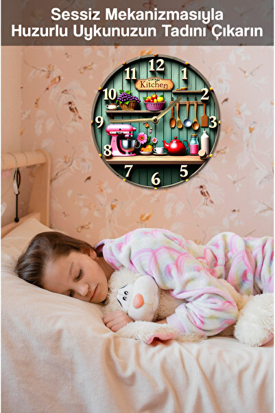 kutuTR 🍽️ Vintage Kitchen Temalı MDF Duvar Saati – 33 cm | 3D Görünümlü UV Baskılı SDW350