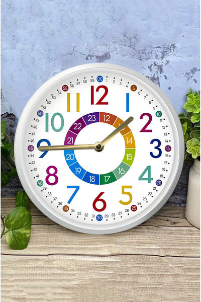kutuTR 🕒 Renkli Öğretici MDF Çocuk Saati – 24 Saatlik Renk Kodlu Eğitim Saati 🌈 SDW335