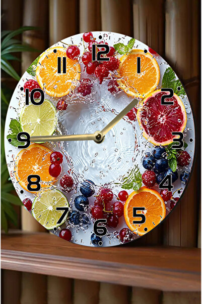 kutuTR 🍋   Fruit and Water Themed Mdf Wall Clock – 33 cm |   3D Looking Uv Printed Sdw349