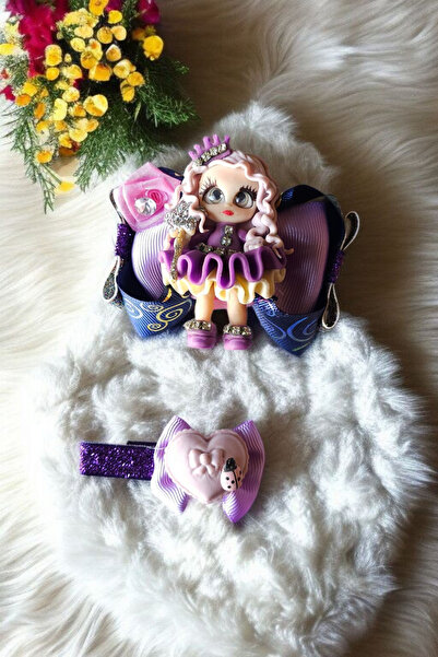 Fiyonka Handmade Creations Girl's 2-Piece Purple Ribbon Buckle Set with Princ...