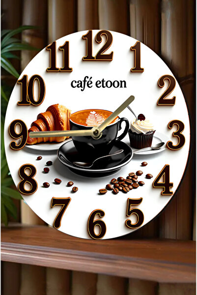 kutuTR 🖤   أناقة على طراز المقهى – ساعة حائط MDF مع كوب أسود (33 سم) ☕ 🥐 🧁   SDW330